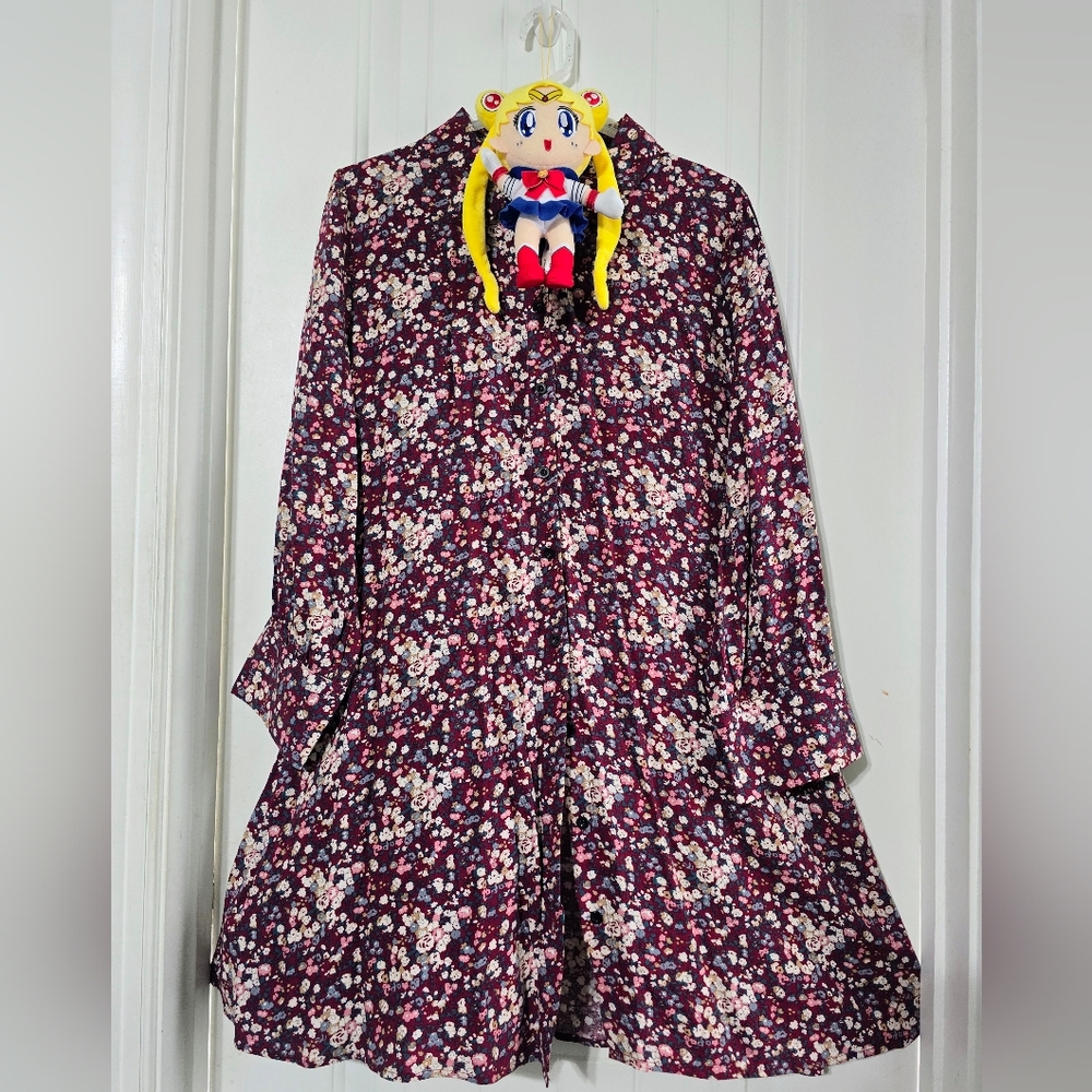 Floral Button-Up Tunic Shirt